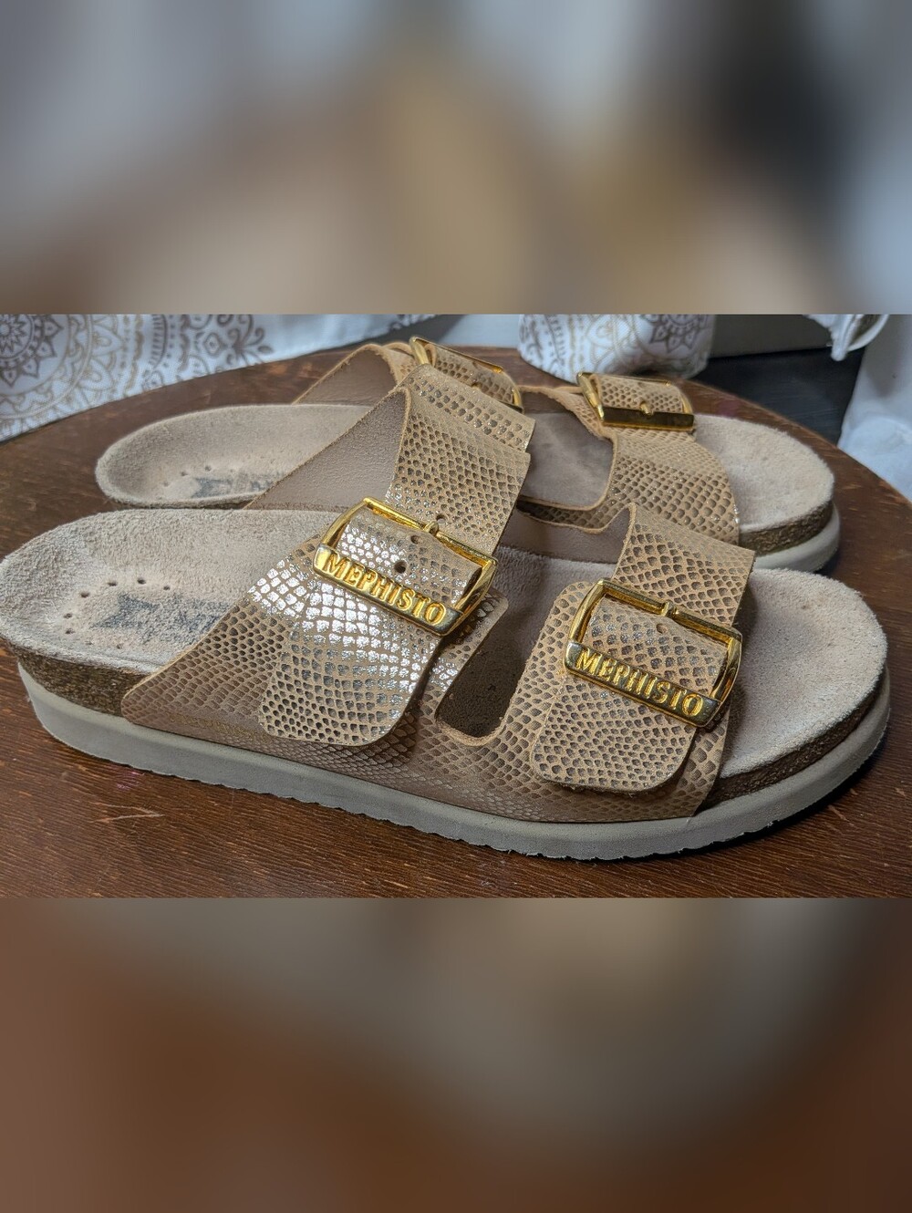 Mephisto Women's Hester Light Sand Havana 512 Two Buckle Straps Flat Sandals 37 - Picture 3 of 10
